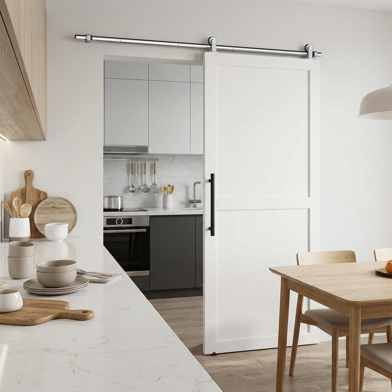 Sliding Door Hardware Kit for Quiet Wood Doors with Rustproof Stainless Steel Track Silver AOSOM