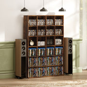 Adjustable CD Storage Cabinet With Multiple Shelves Ideal For Home Office Rustic Brown AOSOM
