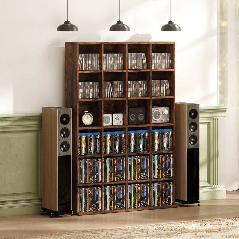 Adjustable CD Storage Cabinet With Multiple Shelves Ideal For Home Office Rustic Brown AOSOM