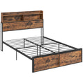 Industrial Double Bed Frame with Storage Headboard and Slatted Base for Adults Rustic Brown