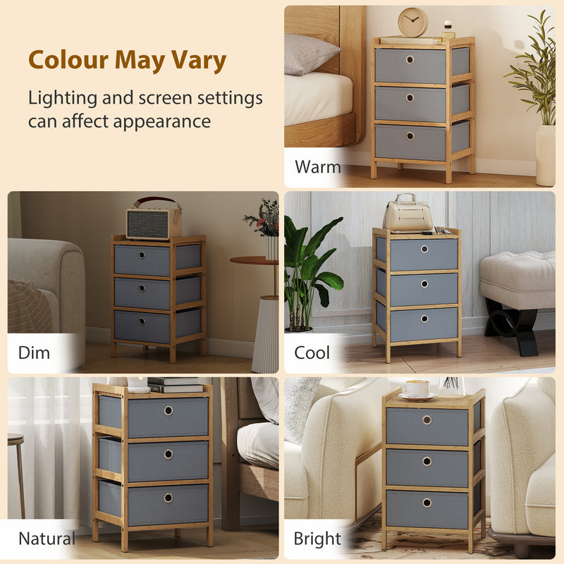 Slim Chest of Drawers for Small Bedrooms with 3 Fabric Storage Drawers Natural Finish AOSOM