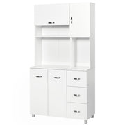 White Tall Kitchen Storage Cabinet With Countertop Drawers And Shelves 183cm High