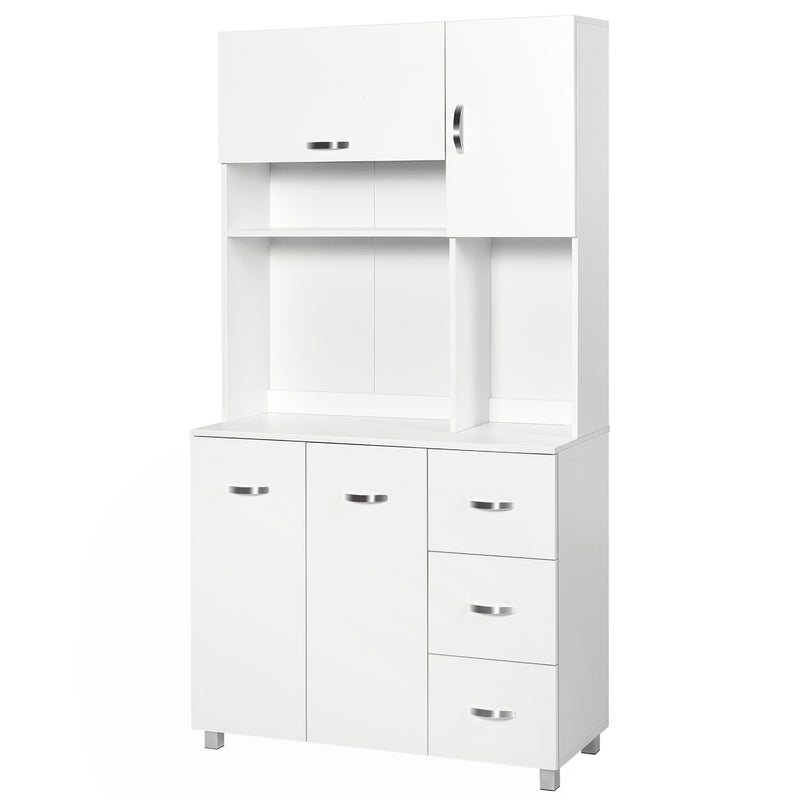 White Tall Kitchen Storage Cabinet With Countertop Drawers And Shelves 183cm High