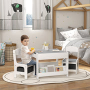 Kids Table and Chair Set with Blackboard Storage and Shelves for Playroom or Study, Grey