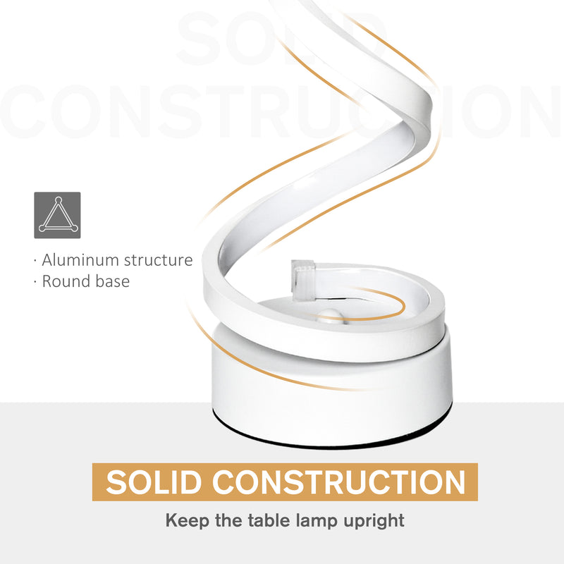 Set of 2 Modern LED Table Lamps with Wave Design and Metal Base for Bedroom, White AOSOM