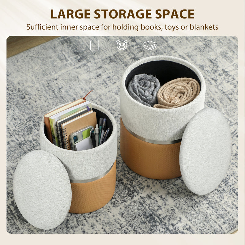 Ottoman Storage Set of 2 with Hidden Compartments for Extra Seating and Space Saving Brown Cream AOSOM