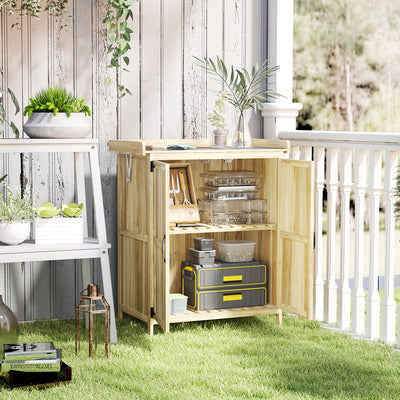 Fir Wood Small Garden Storage Shed with Metal Worktop Natural Finish by Outsunny