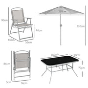 Grey 6 Seater Garden Dining Set With Table Chairs and Parasol by Outsunny