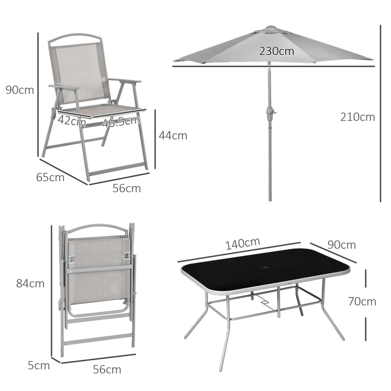 Grey 6 Seater Garden Dining Set With Table Chairs and Parasol by Outsunny