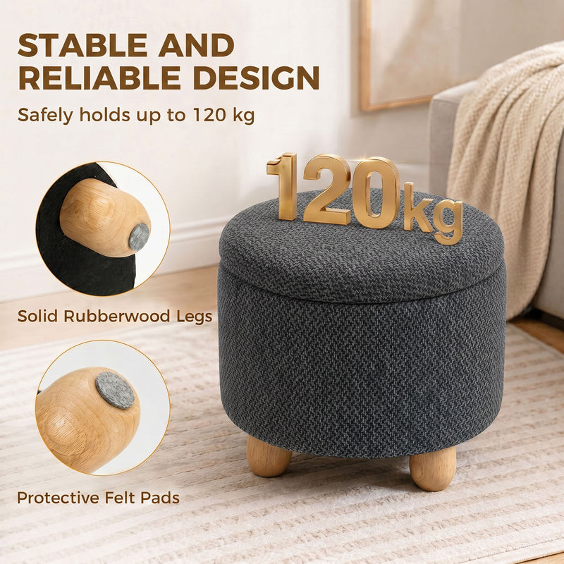 Storage Ottoman with Reversible Lid for Blankets and Remotes Compact Footrest