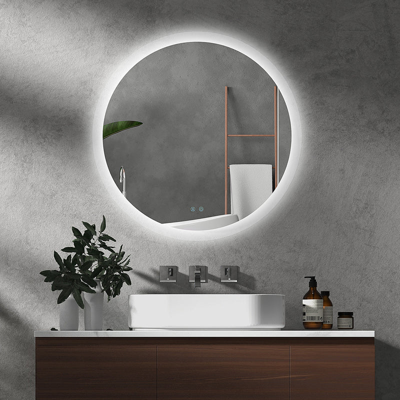 LED Wall Mounted Bathroom Mirror With Dimmable Light Defog Function 60 x 60 cm White