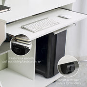 White Compact Work Desk with Multi Storage and Wheels by HOMCOM