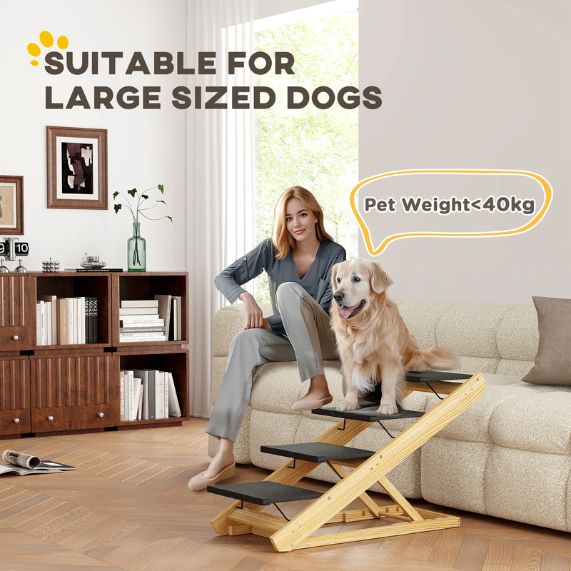 Adjustable 4 Step Dog Ramp For Large Dogs With Non Slip Folding Design For Bed Or Sofa Grey AOSOM