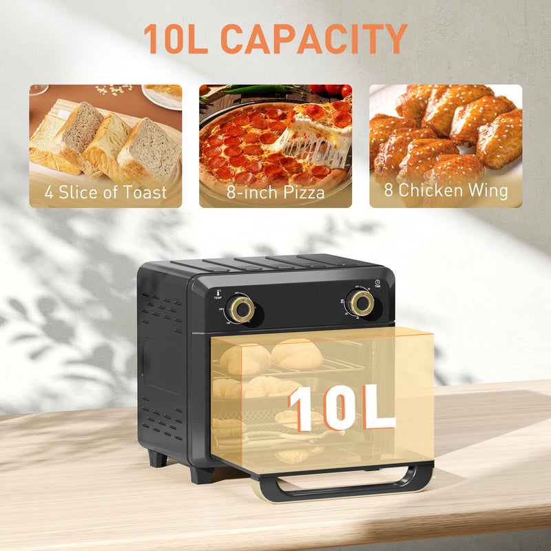 10L Black Air Fryer Oven with Grill Roast Bake Adjustable Temperature and Timer by HOMCOM