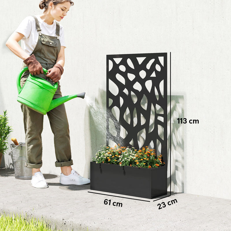 Raised Garden Bed with Trellis for Climbing Plants and Privacy Screen Black Outsunny