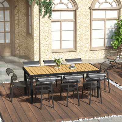 Large Aluminium Rectangular Garden Dining Table for 8 People Faux Wood Top Patio Table 190cm by Outsunny
