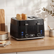 4 Slice Toaster with Dual Controls for Fast Family Breakfasts Black Silver Tone Homcom