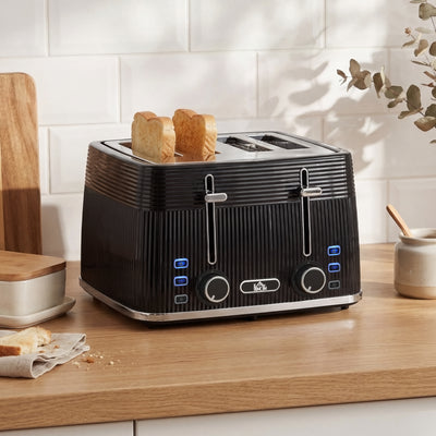 4 Slice Toaster with Dual Controls for Fast Family Breakfasts Black Silver Tone Homcom