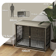 Large Dog Crate End Table with Lockable Door and Washable Cushion for Indoor Use Grey