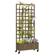 Wooden Trellis Planter Raised Garden Bed with Wheels for Vegetables and Flowers Brown by Outsunny