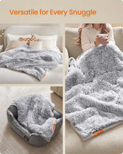Grey Ombré Dog Blanket shown in use on a bed, pet bed and sofa