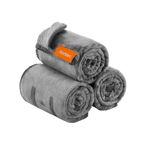 Pack of 3 Slate Grey Flannel Pet Blankets Soft and Cosy 102 x 73 cm by Feandrea