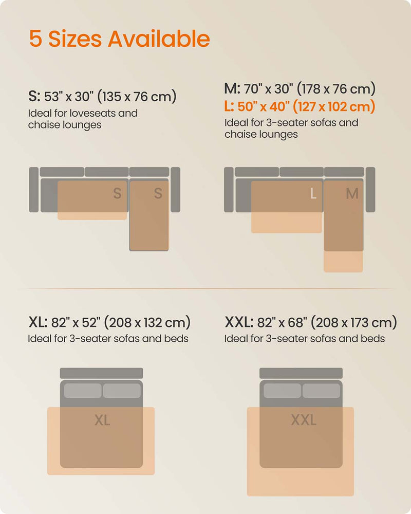 Size chart confirming the Large 127 x 102 cm option in the Feandrea dog blanket range