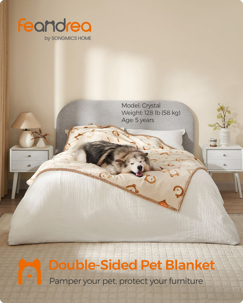 Large Waterproof Sherpa Fleece Dog Blanket in Beige Soft and Washable by Feandrea