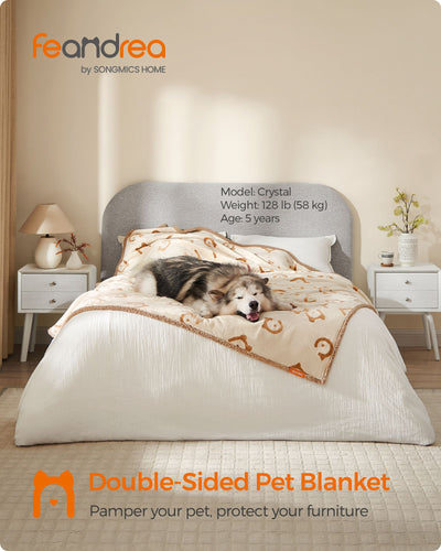 Large Waterproof Sherpa Fleece Dog Blanket in Beige Soft and Washable by Feandrea
