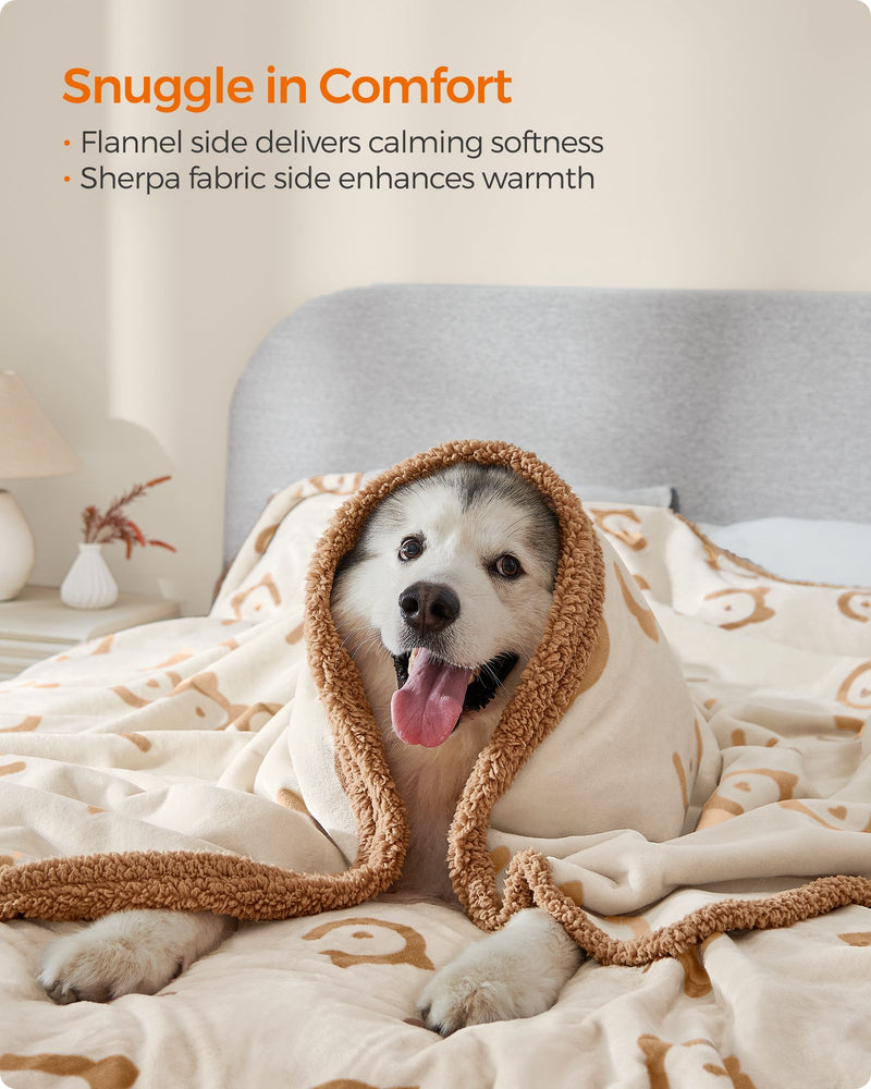 Large Waterproof Sherpa Fleece Dog Blanket in Beige Soft and Washable by Feandrea