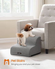 Small dog climbing the anti-slip steps
