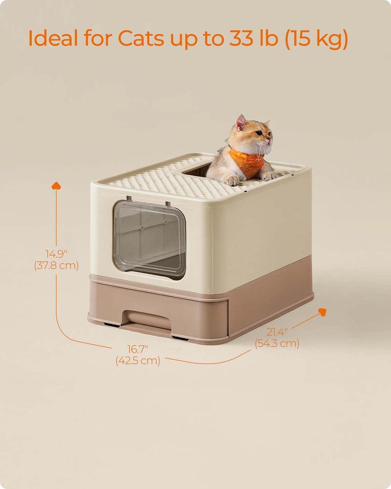 Dimensions diagram of the Feandrea top entry cat litter box, 54.3 x 42.5 x 37.8cm