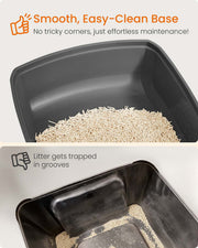 Smooth easy-clean base compared with a grooved base where litter gets trapped