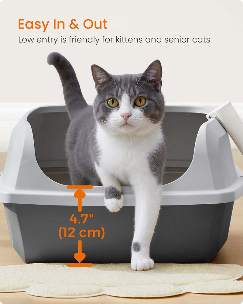 Cat stepping over the low 12 cm entry height into the litter box