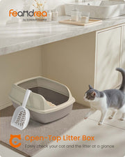 Cappuccino Beige litter box shown from a different angle with the included scoop