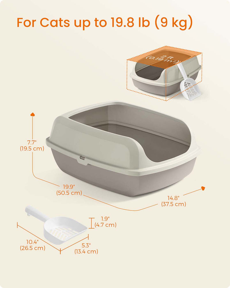 Dimension view of the Cappuccino Beige high sided litter box