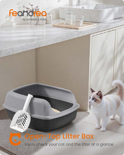 Cat stepping into the slate grey litter box