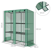 Three Tier Mini Greenhouse With Shelves For Outdoor Plant Growth Protection Green AOSOM