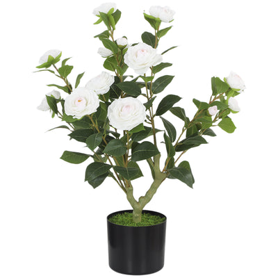 Artificial Camellia Plant 65 cm for Easy Indoor Greenery No Watering Needed White Homcom