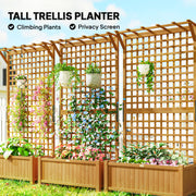 Wooden Raised Garden Planter with Trellis for Climbing Plants and Vegetables Yellow Outsunny