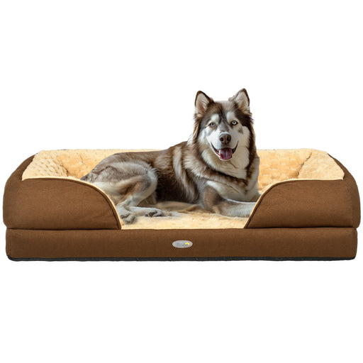 Large Calming Dog Bed with Removable Washable Cover and Anti Slip Base, Brown