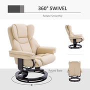 Recliner Chair and Footstool Set with Swivel Base and Adjustable Backrest for Lounge Cream