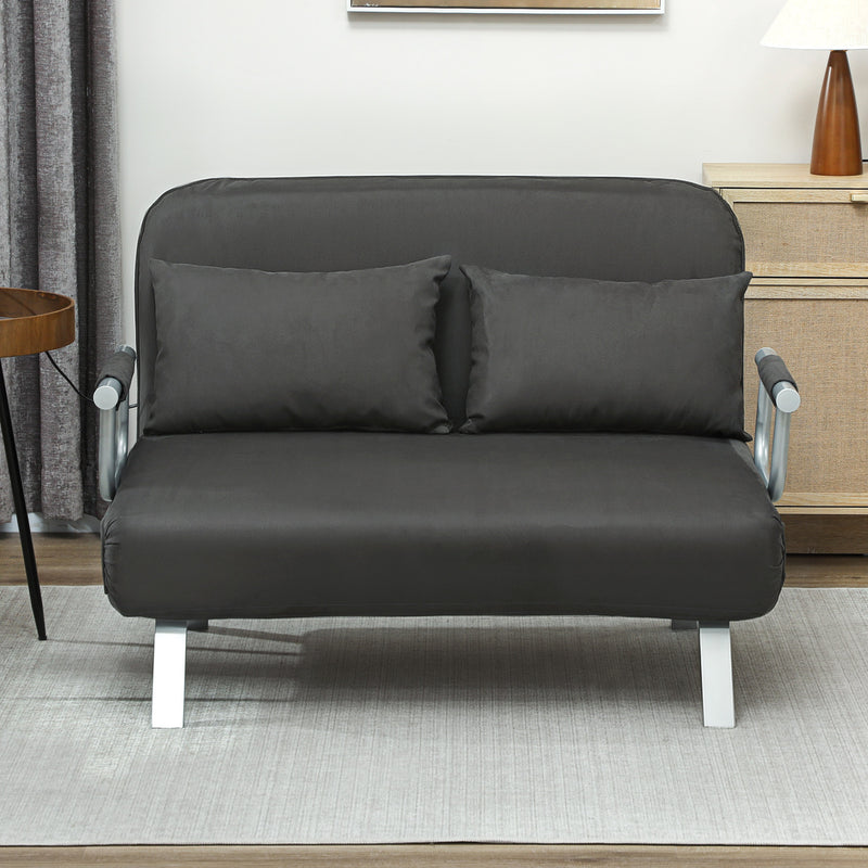 Two Seater Click Clack Sofa Bed Converts to Guest Bed for Small Spaces, Charcoal Grey