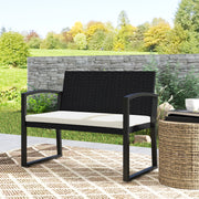 Two Seater Rattan Garden Bench with Cushions in Beige and Black by Outsunny