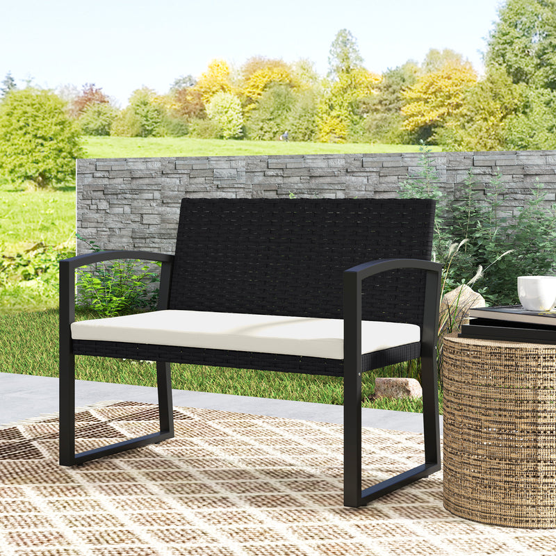 Two Seater Rattan Garden Bench with Cushions in Beige and Black by Outsunny
