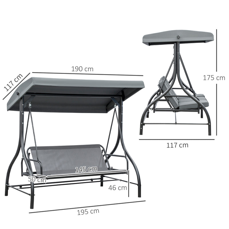 2 in 1 Garden Swing Chair and Hammock Day Bed with Adjustable Canopy Folds Flat for Outdoor Relaxing, Dark Grey Outsunny