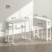 White 80 cm Drop Leaf Writing Desk Space Saving Folding Table for Home Office