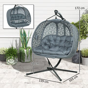 Double Hanging Egg Chair with Stand Comfy Cushion and Cup Holders Charcoal Grey by Outsunny