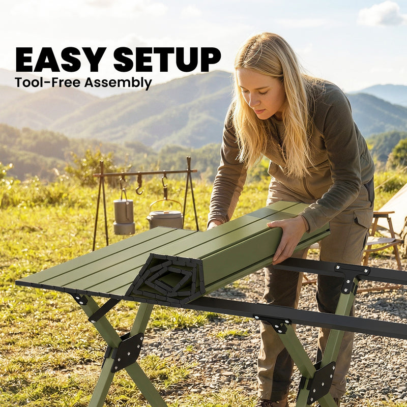 Folding Camping Table for Outdoor Picnics with Waterproof Surface and Easy Storage Green