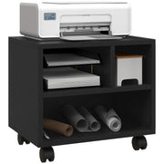 Mobile Printer Cabinet with Three Storage Compartments and Lockable Wheels, Black